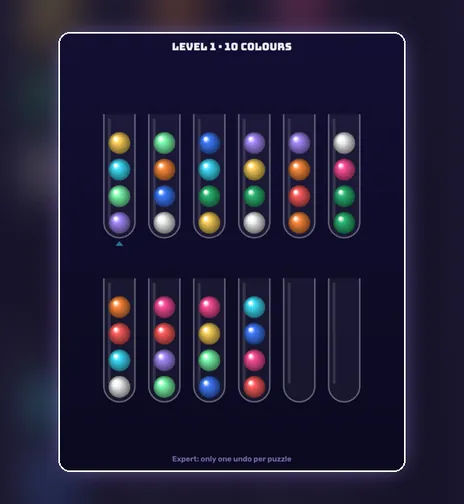Ball Sort game screen on PlayNovarc