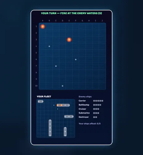 Sea Battle game screen on PlayNovarc