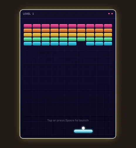Brick Breaker game screen on PlayNovarc