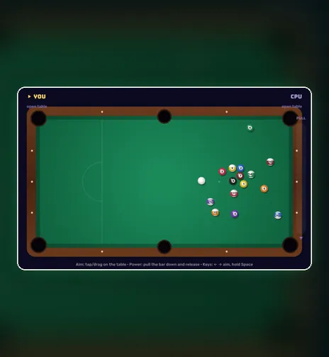8-Ball Pool game screen on PlayNovarc
