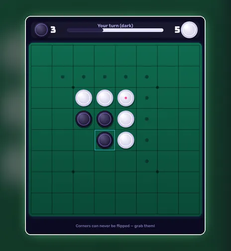 Reversi game screen on PlayNovarc
